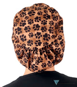 Euro Style Riley Comfort Scrub Cap - American Made - Plentiful Paws on Brown Plaid Riley Comfort Scrub Caps