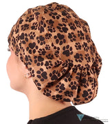 Euro Style Riley Comfort Scrub Cap - American Made - Plentiful Paws on Brown Plaid Riley Comfort Scrub Caps
