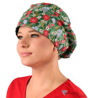 Euro Style Riley Comfort Cap - Poinsettia Party Riley Comfort Scrub Caps