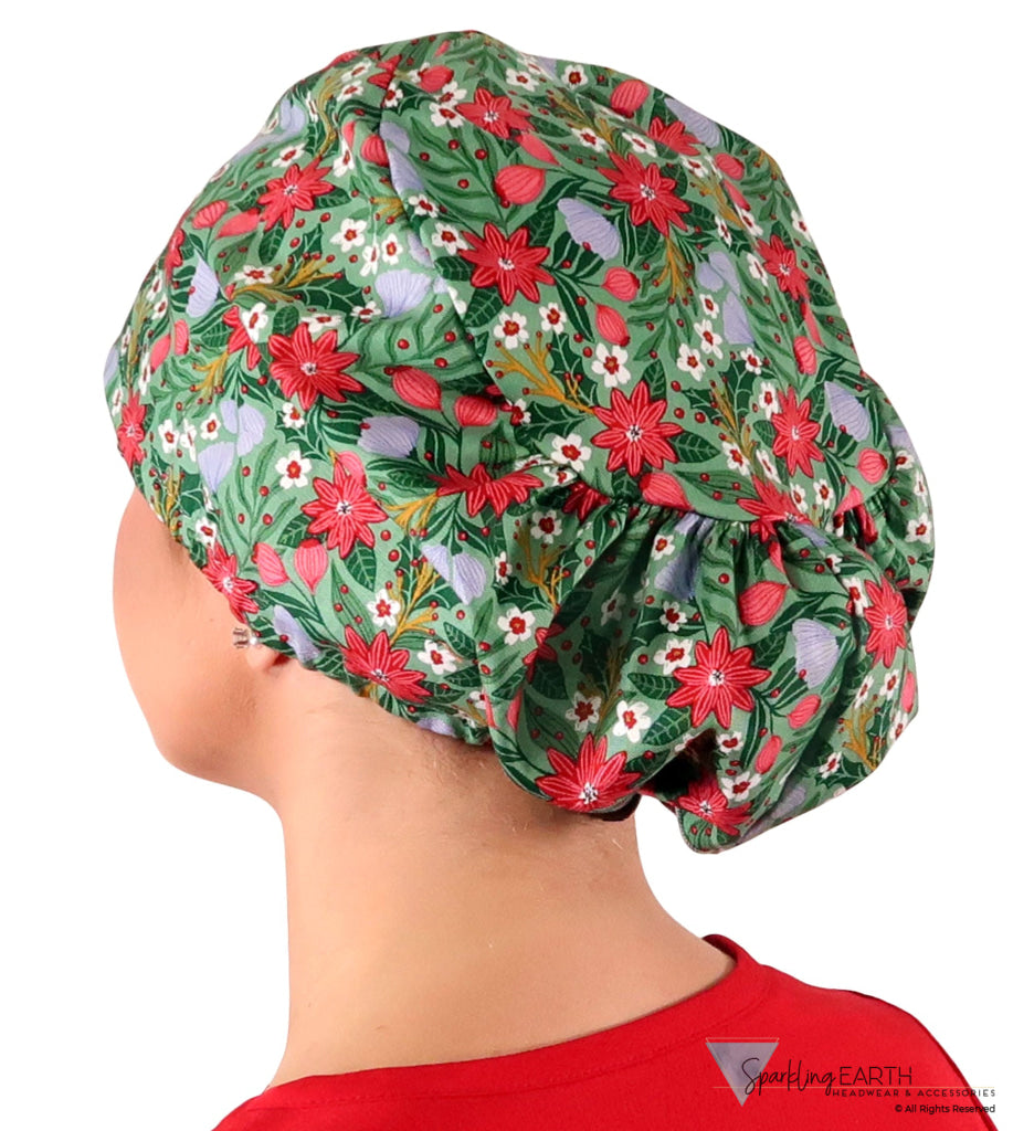 Euro Style Riley Comfort Scrub Cap - American Made - Poinsettia Party Riley Comfort Scrub Caps