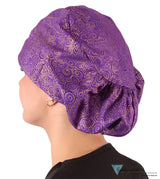 Euro Style Riley Comfort Scrub Cap - American Made - Spectacular Gold Swirls on Purple Riley Comfort Scrub Caps