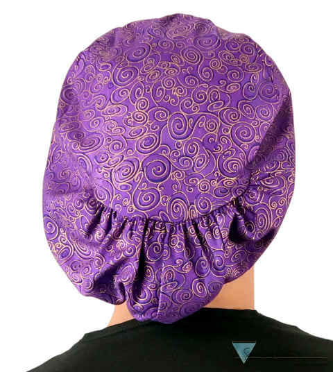 Euro Style Riley Comfort Scrub Cap - American Made - Spectacular Gold Swirls on Purple Riley Comfort Scrub Caps