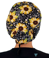 Riley Comfort Cap - Sunflowers on Black - Riley Comfort Scrub Caps - Sparkling EARTH