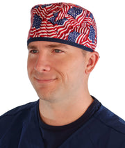 Surgical Scrub Cap - Small Tossed US Flag with Navy Ties