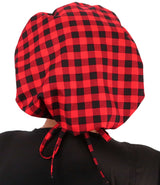 Banded Bouffant Surgical Scrub Cap - Black & Red Buffalo Checks