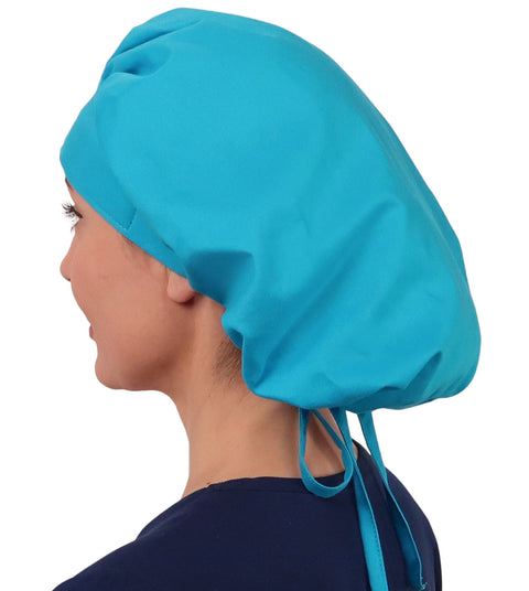 Stylish American Made Banded Bouffant Ponytail Scrub Cap - Solid Turquoise