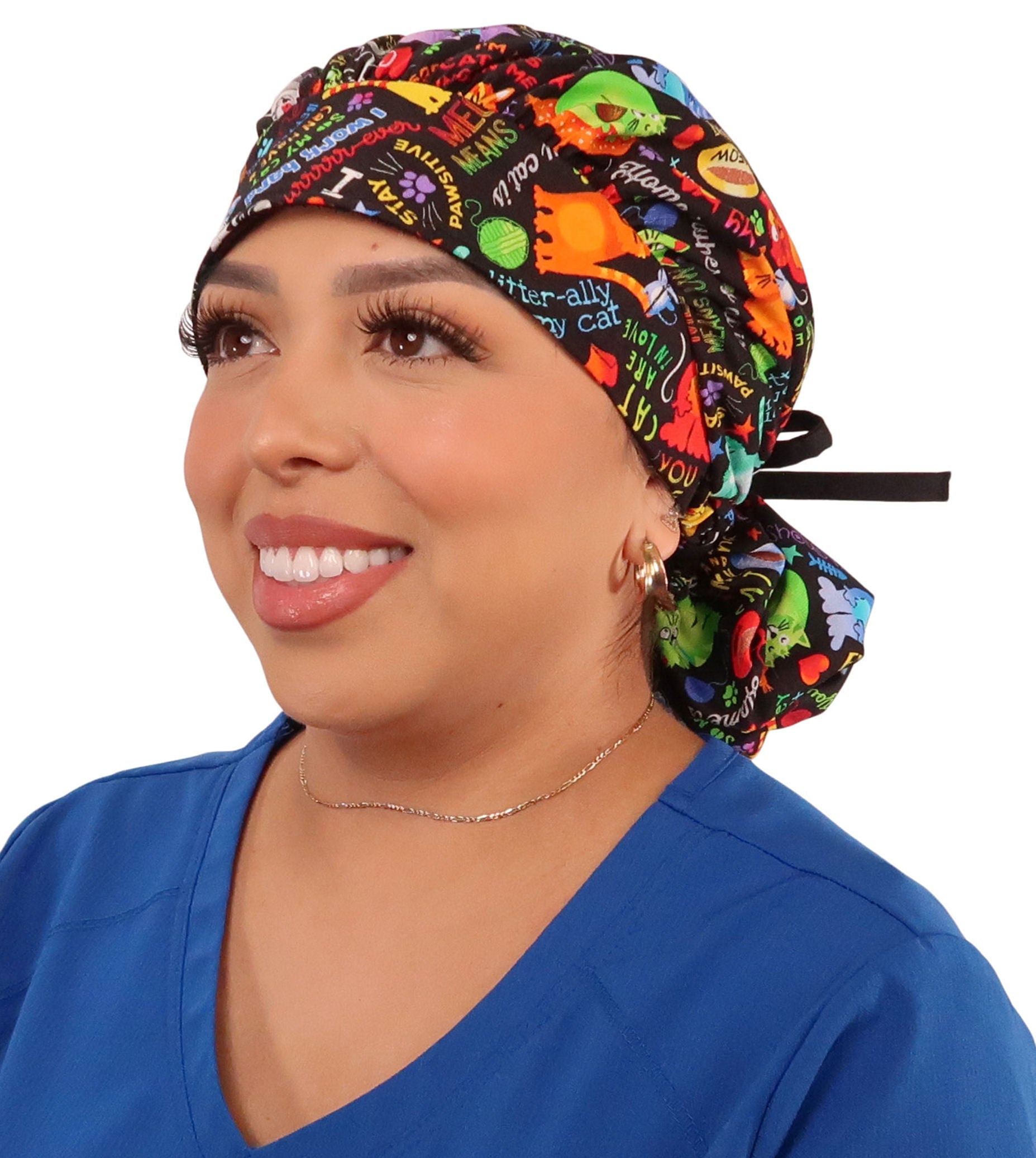 Banded Bouffant Surgical Scrub Cap - PURRfect Kitties with Black Ties - Banded Bouffant Surgical Scrub Caps - Sparkling EARTH
