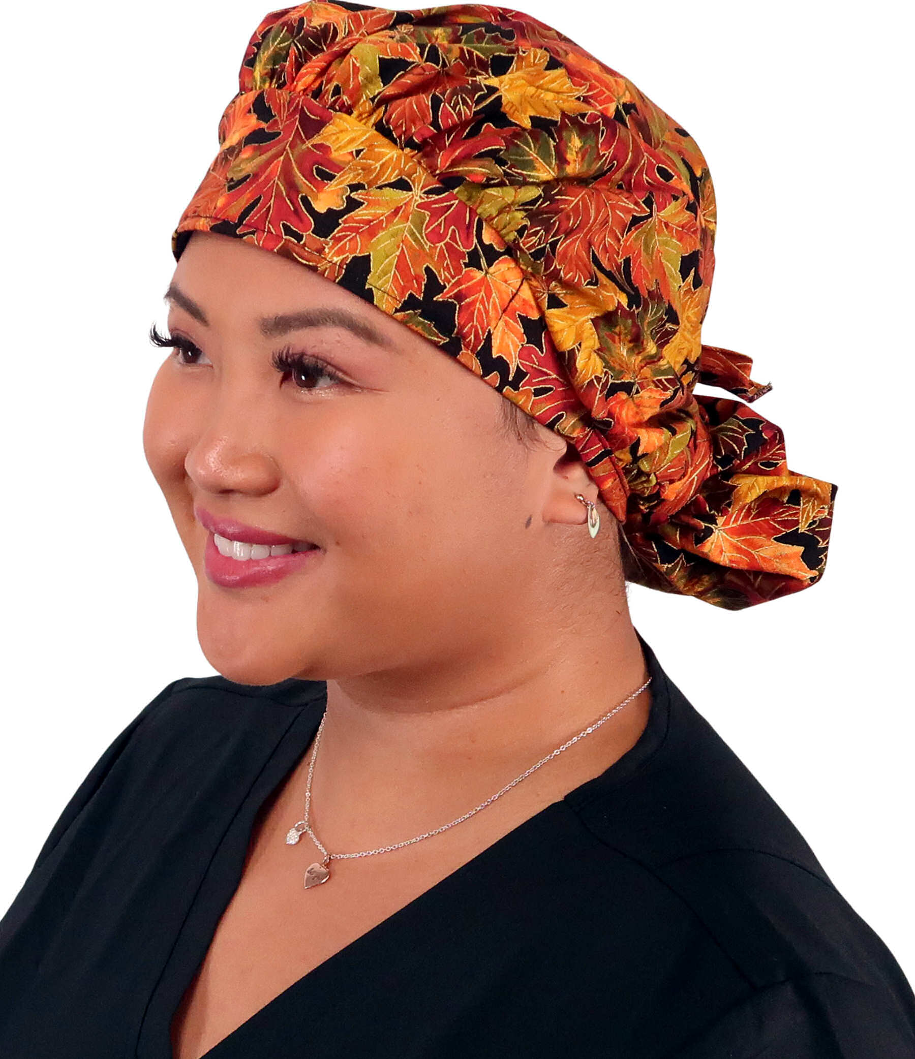Stylish American Made Banded Bouffant Ponytail Scrub Cap - Metallic Autumn Leaves SALE-Fall-2025