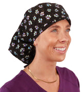 Big Hair Surgical Scrub Cap - Magical Metallic Paw Prints with Black Ties