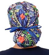 Banded Bouffant Surgical Scrub Cap - Flowing Blue Florals with Royal Ties
