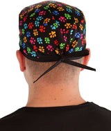 Surgical Scrub Cap - Multi Color Paws with Black Ties