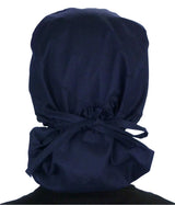 Embellished Big Hair Surgical Cap - Navy Big Hair with Blue Caduceus Patch