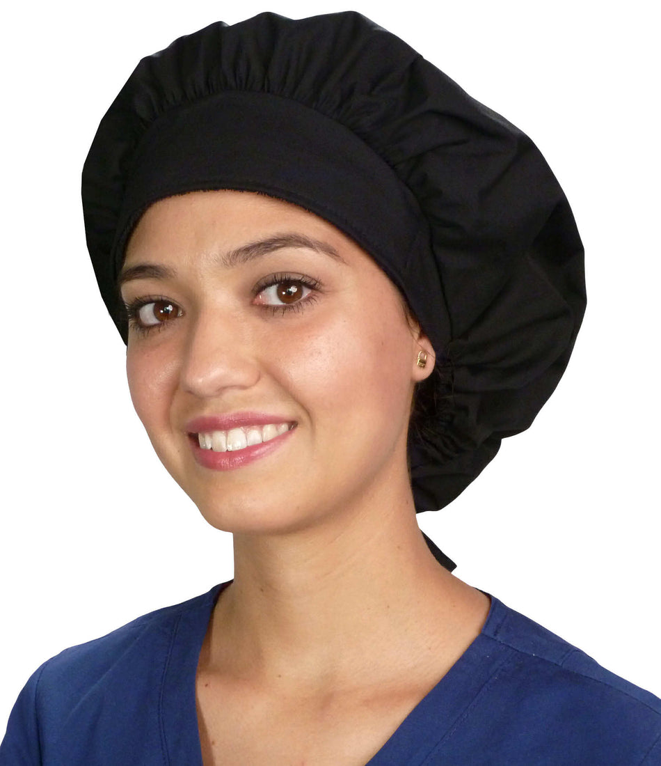 Banded Bouffant Surgical Scrub Cap - Solid Black - Banded Bouffant Surgical Scrub Caps - Sparkling EARTH