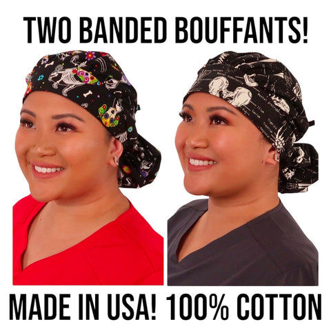 BUNDLE Banded Bouffant Surgical Scrub Cap - Human Body Skeletons and X-Ray Dogs