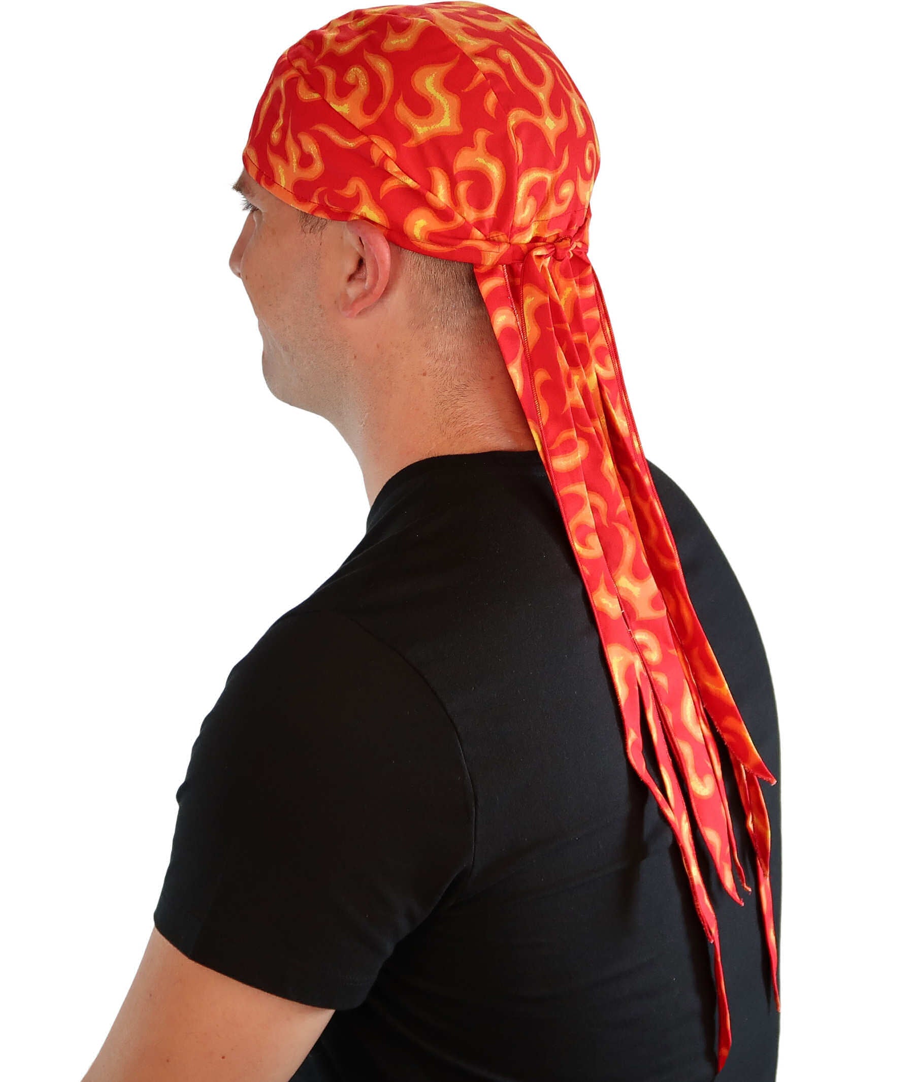 Nomad 10 Skull Cap - Rockstar Style for the Open Road - American Made - Liquid Orange Flames on Red Nomad 10 Skull Caps
