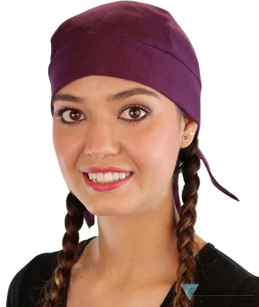 Grand Extra Deep Stretch Skull Cap - Stretchy Sweatband-Free Made in USA - Solid Plum Grand Stretch Skull Caps