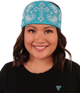 Imported Chop Top - Turquoise Cross Paisley With Rhinestones Tops
