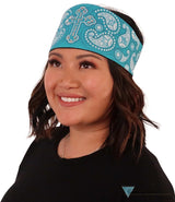 Imported Chop Top - Turquoise Cross Paisley With Rhinestones Tops