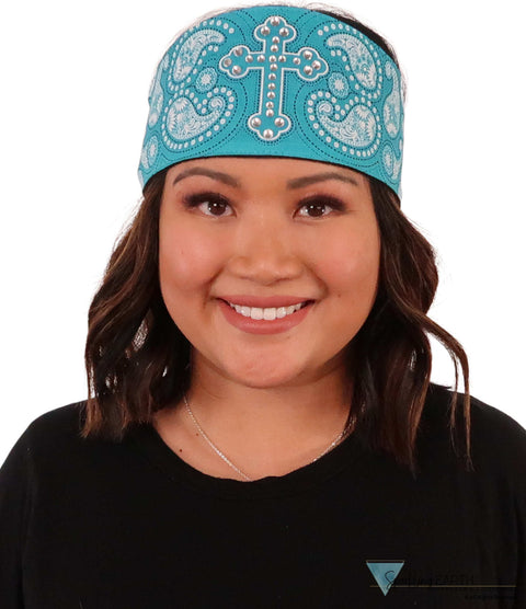 Imported Chop Top - Turquoise Cross Paisley with Rhinestones - Imported Chop Tops - Sparkling EARTH