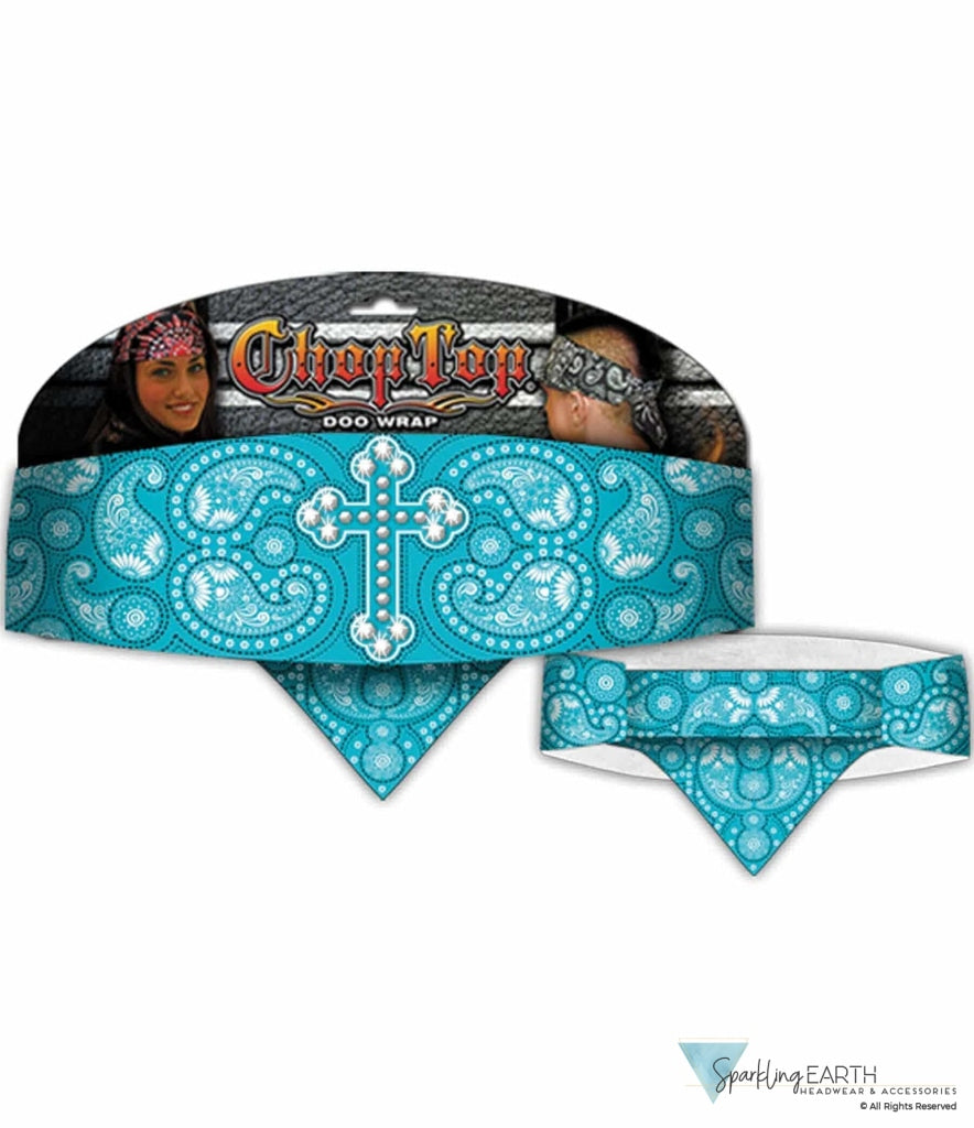 Imported Chop Top - Turquoise Cross Paisley With Rhinestones Tops