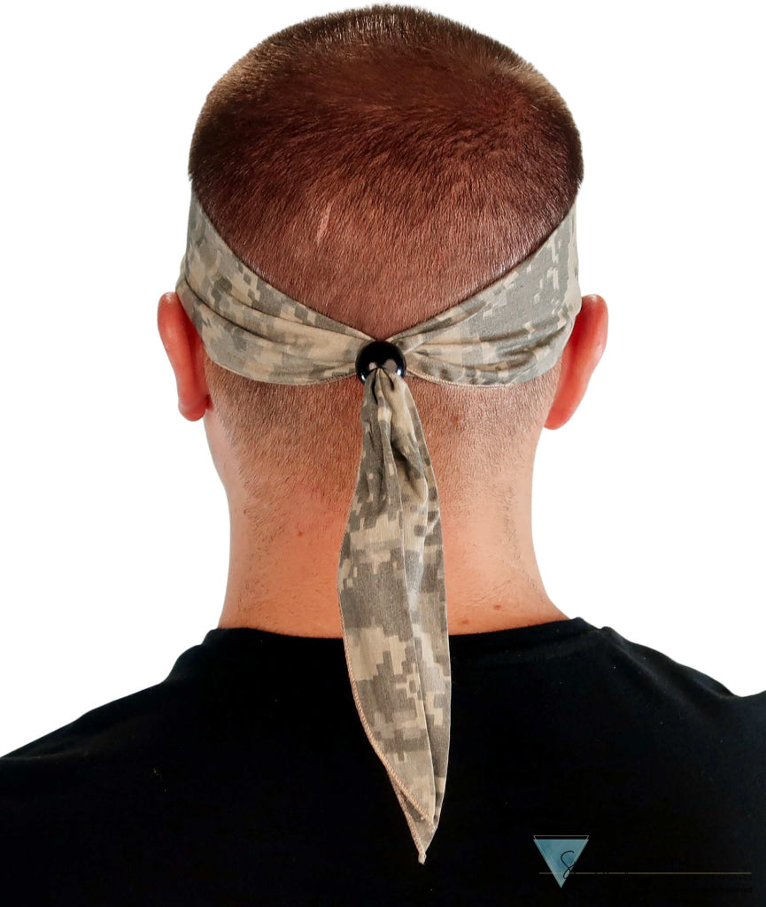 Martial Arts Headband – Adjustable Tapered Ends & Bead - Army ACU Digital Camouflage Martial Arts Headbands