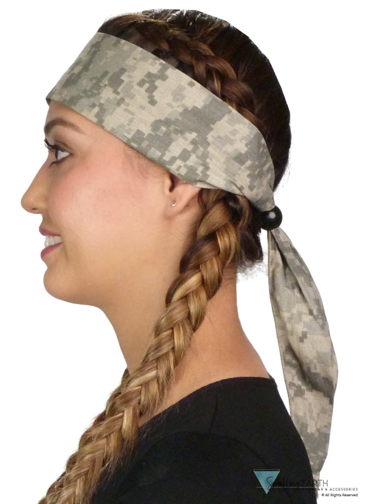 Martial Arts Headband – Adjustable Tapered Ends & Bead - Army ACU Digital Camouflage Martial Arts Headbands