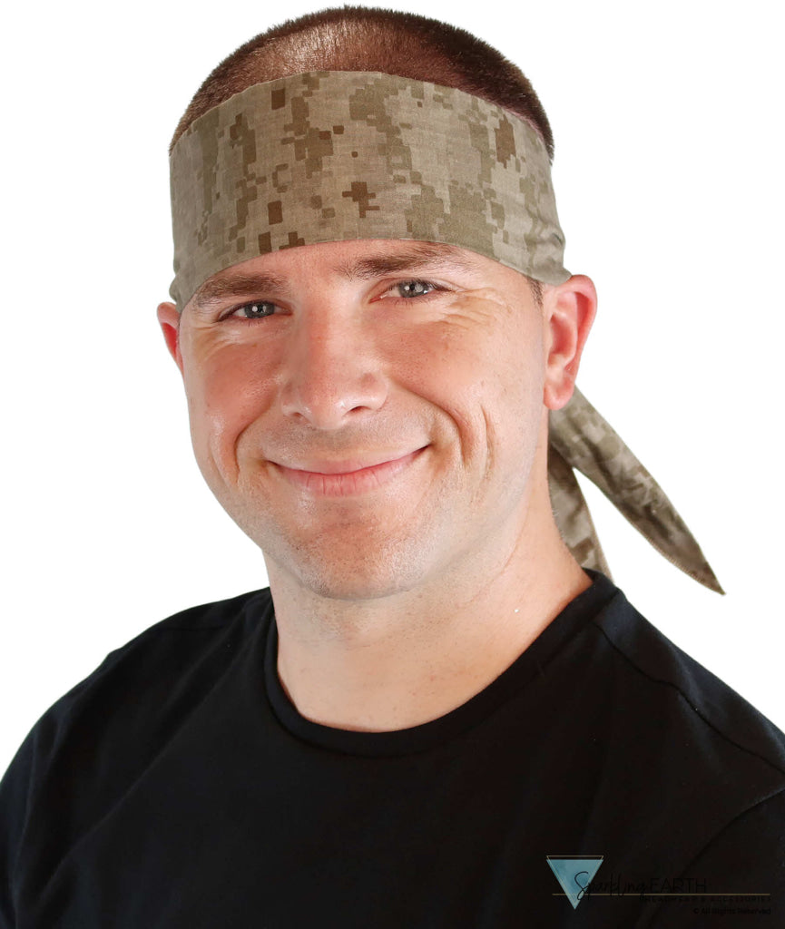Martial Arts Headband – Adjustable, Tapered Ends & Bead - Digital Desert Camouflage - Martial Arts Headbands - Sparkling EARTH
