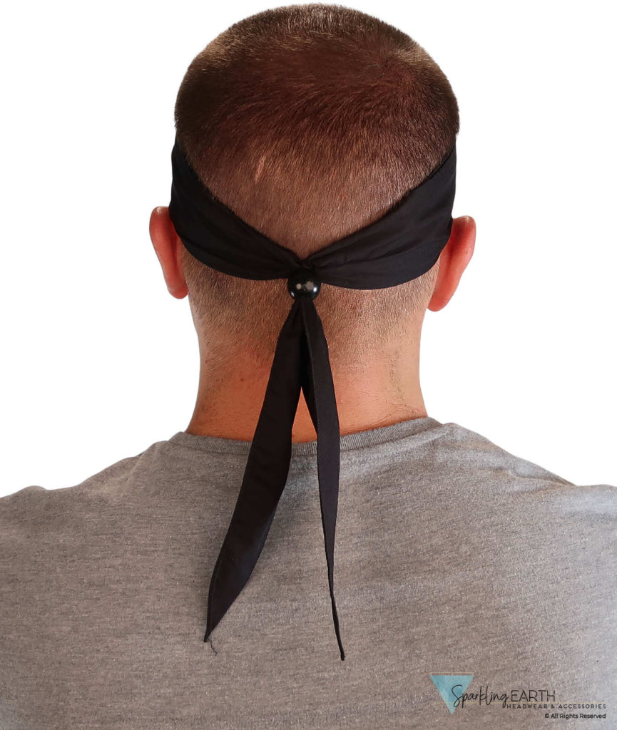 Martial Arts Headband – Adjustable Tapered Ends & Bead - Solid Black Martial Arts Headbands