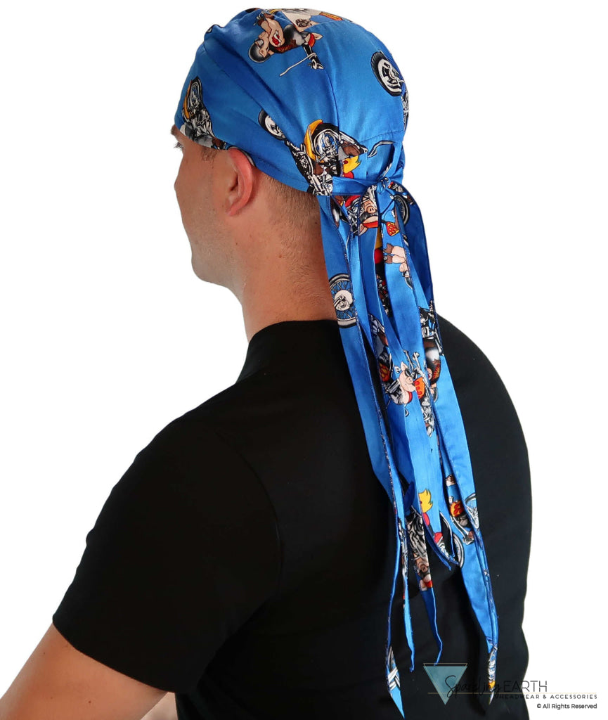 Nomad 10 Skull Cap - Rockstar Style for the Open Road - American Made - Hogs on Cycles on Blue - Nomad 10 Skull Caps - Sparkling EARTH