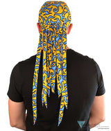 Nomad 10 Skull Cap - Rockstar Style for the Open Road - American Made - Liquid Blue Flames on Yellow Nomad 10 Skull Caps