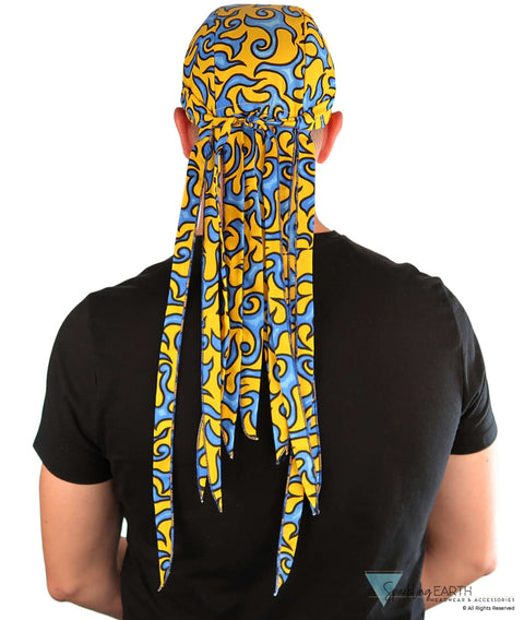 Nomad 10 Skull Cap - Rockstar Style for the Open Road - American Made - Liquid Blue Flames on Yellow Nomad 10 Skull Caps
