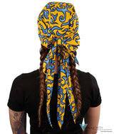 Nomad 10 Skull Cap - Rockstar Style for the Open Road - American Made - Liquid Blue Flames on Yellow Nomad 10 Skull Caps