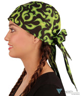 Nomad 10 Skull Cap - Rockstar Style for the Open Road - American Made - Liquid Green Flames on Black Nomad 10 Skull Caps