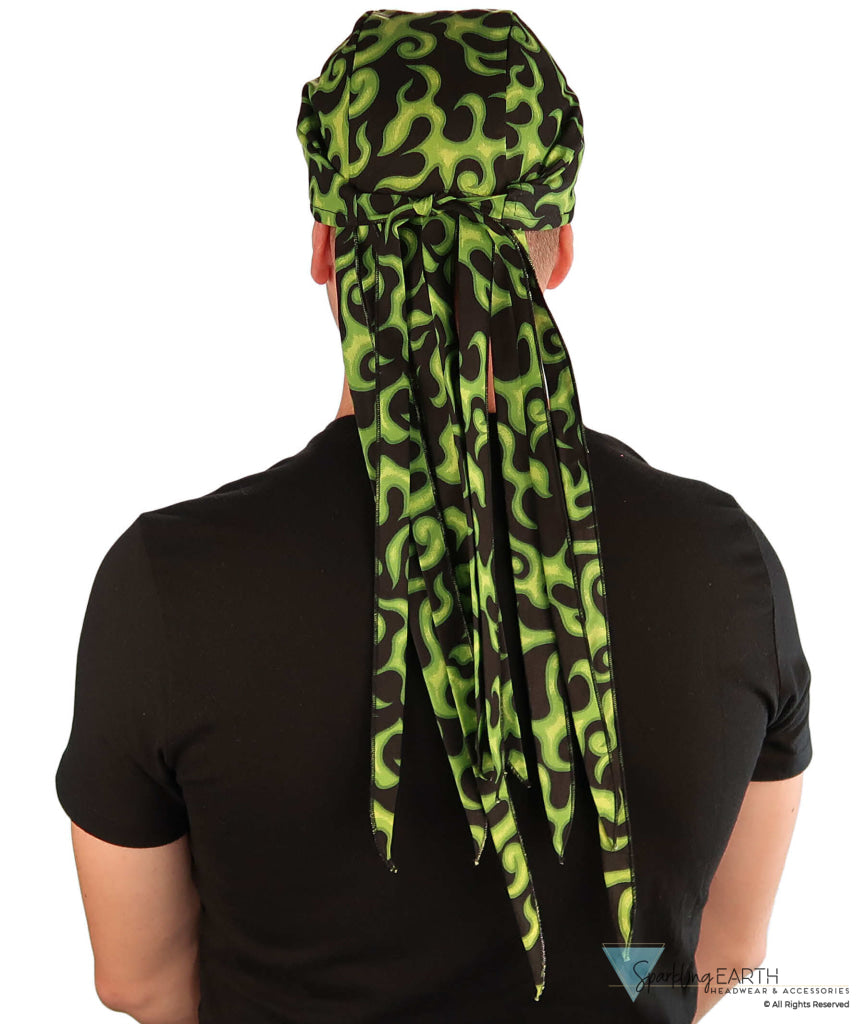 Nomad 10 Skull Cap - Rockstar Style for the Open Road - American Made - Liquid Green Flames on Black - Nomad 10 Skull Caps - Sparkling EARTH
