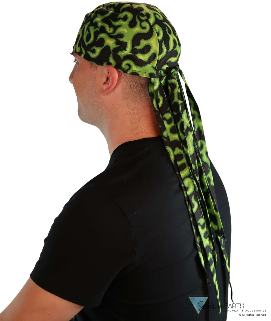 Nomad 10 Skull Cap - Rockstar Style for the Open Road - American Made - Liquid Green Flames on Black - Nomad 10 Skull Caps - Sparkling EARTH