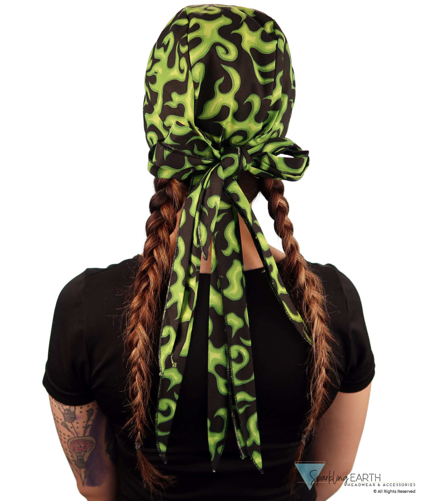 Nomad 10 Skull Cap - Rockstar Style for the Open Road - American Made - Liquid Green Flames on Black - Nomad 10 Skull Caps - Sparkling EARTH