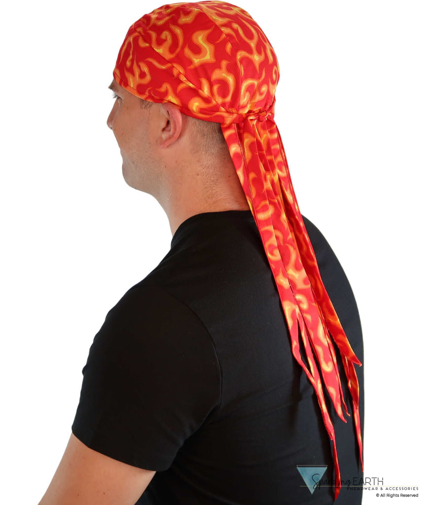 Nomad 10 Skull Cap - Rockstar Style for the Open Road - American Made - Liquid Orange Flames on Red Nomad 10 Skull Caps