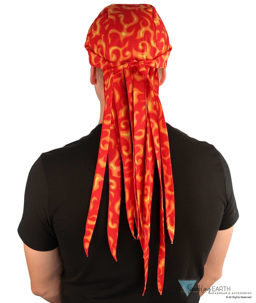 Nomad 10 Skull Cap - Rockstar Style for the Open Road - American Made - Liquid Orange Flames on Red Nomad 10 Skull Caps
