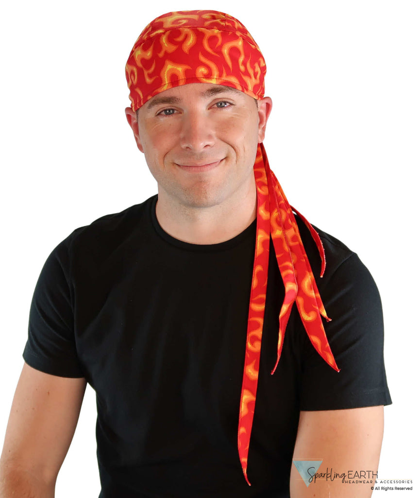 Nomad 10 Skull Cap - Rockstar Style for the Open Road - American Made - Liquid Orange Flames on Red Nomad 10 Skull Caps