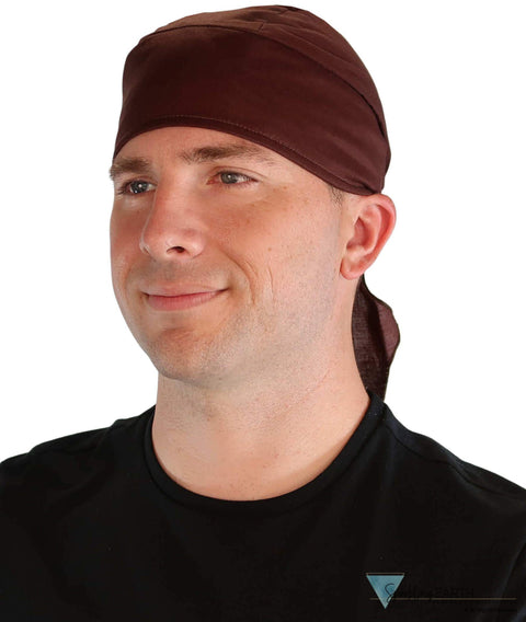 Deluxe No Tie Skull Cap - Solid Chocolate Brown - Deluxe Extra Deep Skull Cap – Terry Sweatband, Adjustable Fit | Made in USA | Sparkling EARTH