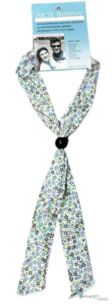 Reusable Cooling Neck Tie Small Daisies Purple & Blue on White NECK COOLING TIES