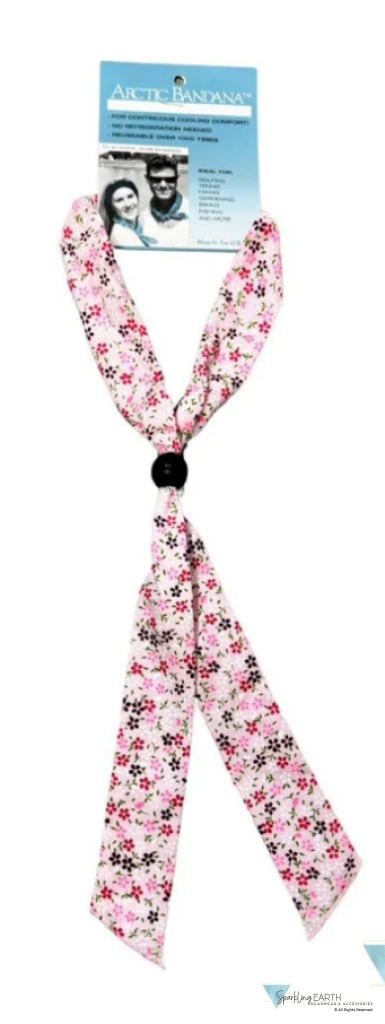 Reusable Cooling Neck Tie - Small Daisies Pink Red & White on Pink NECK COOLING TIES