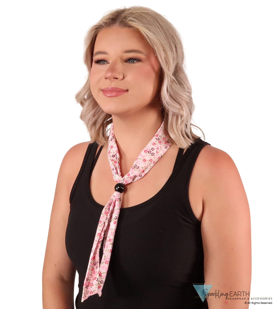 Reusable Cooling Neck Tie - Small Daisies Pink Red & White on Pink NECK COOLING TIES