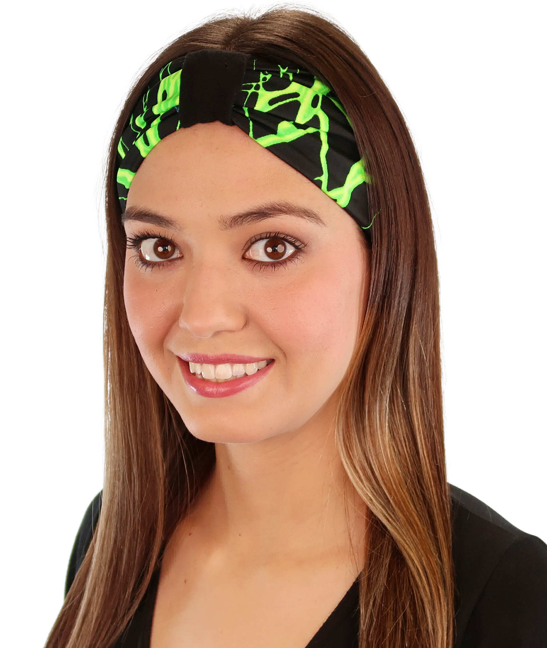 Reversible Stretch Headband – Green Lightning on Black Alternate View 
