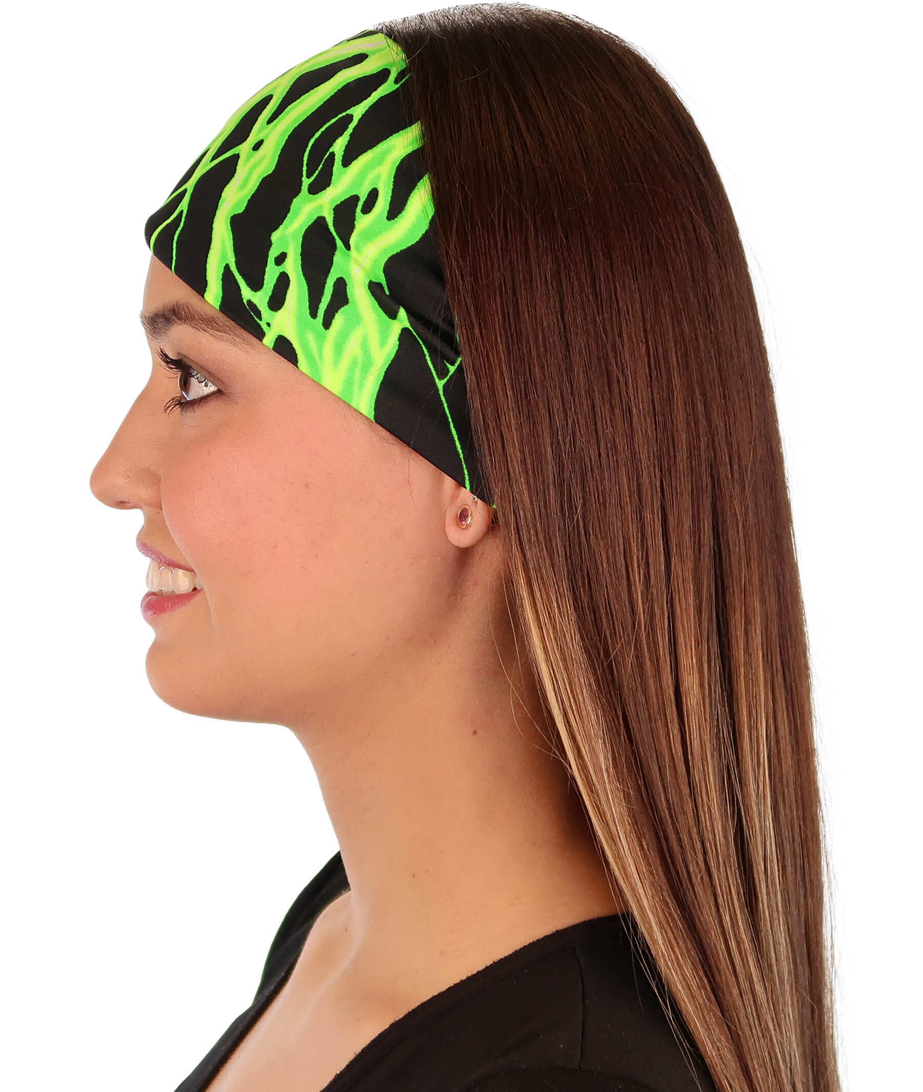 Reversible Stretch Headband – Green Lightning on Black Side View