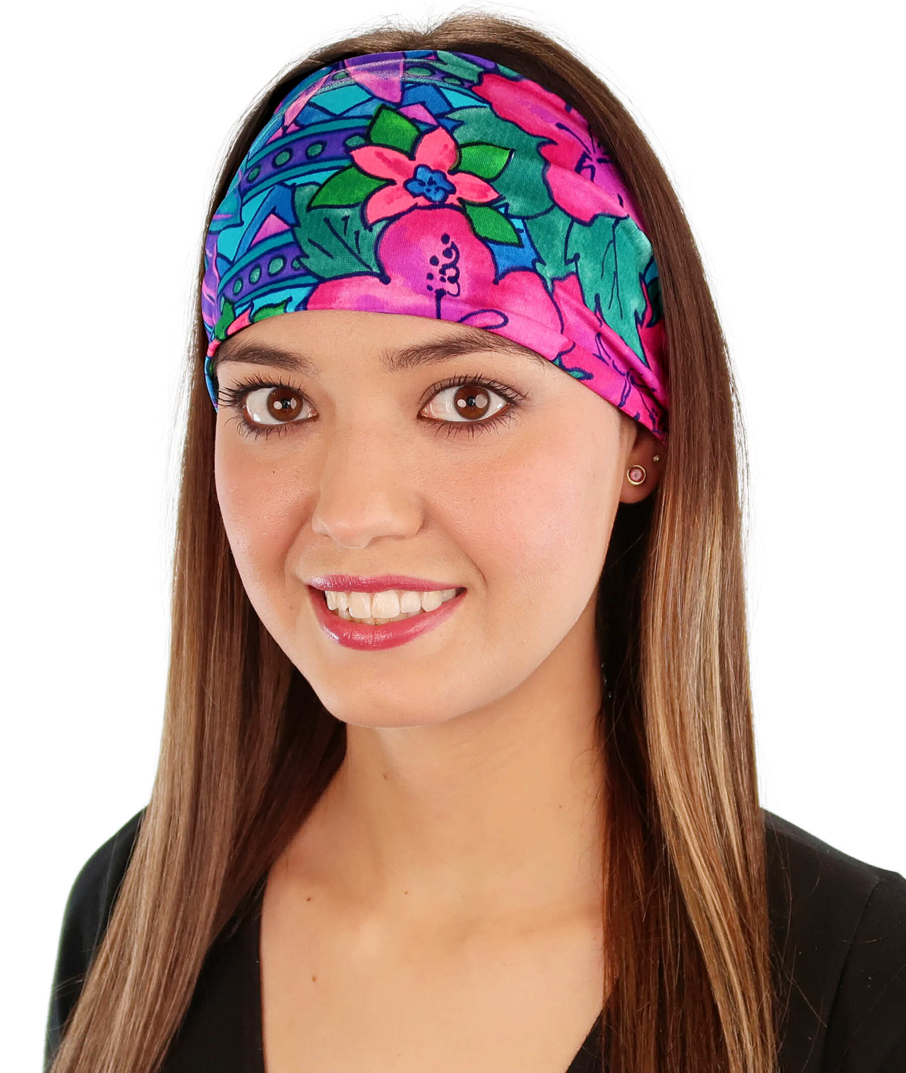 Reversible Stretch Headband –   Hawaiian Flowers Main Image