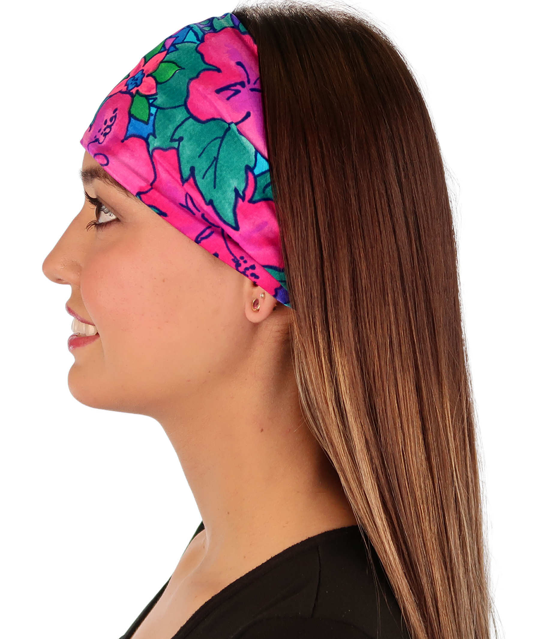 Reversible Stretch Headband – Hawaiian Flowers Side View