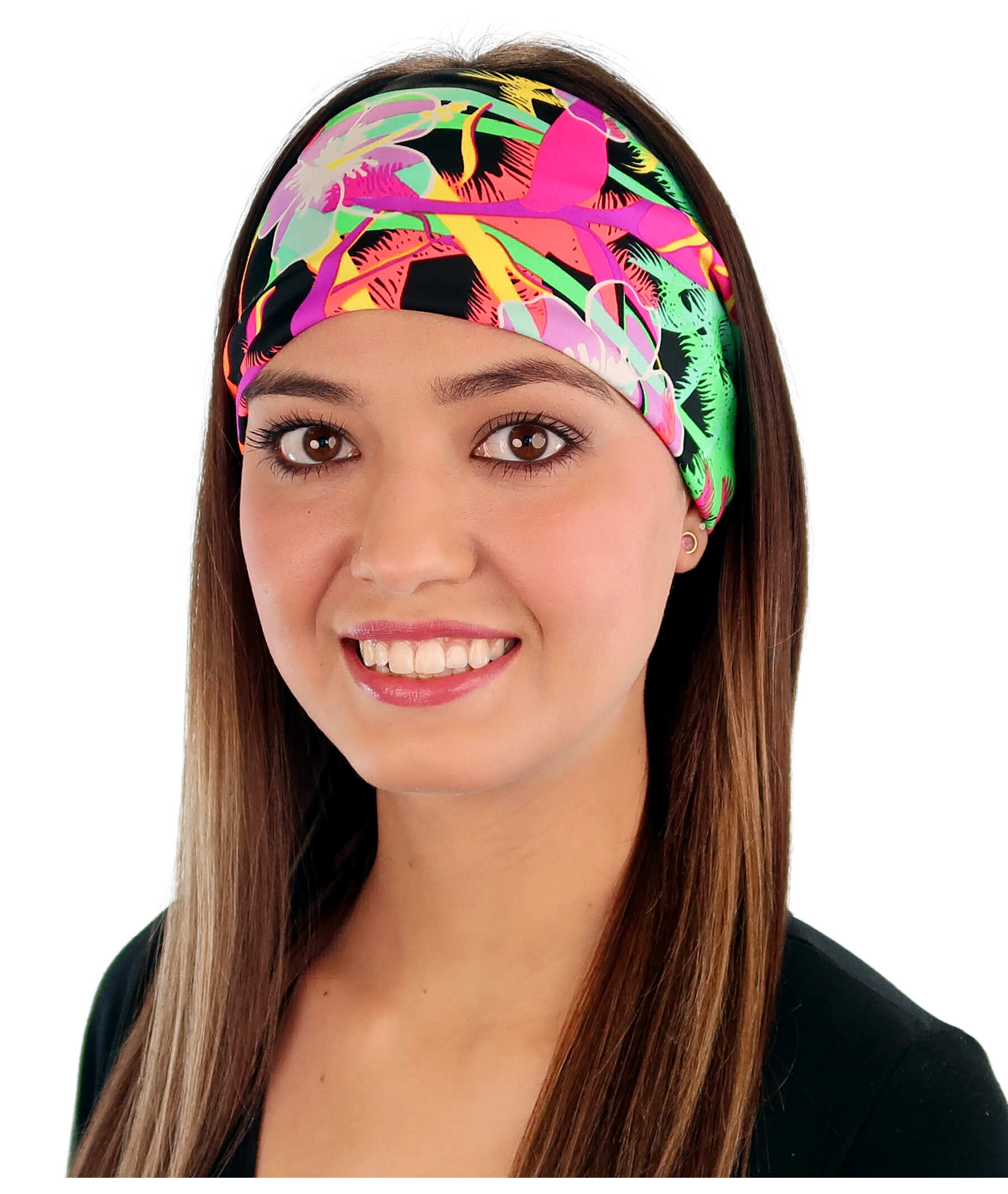 Reversible Stretch Headband – Large Flowers on Black  Alternate View