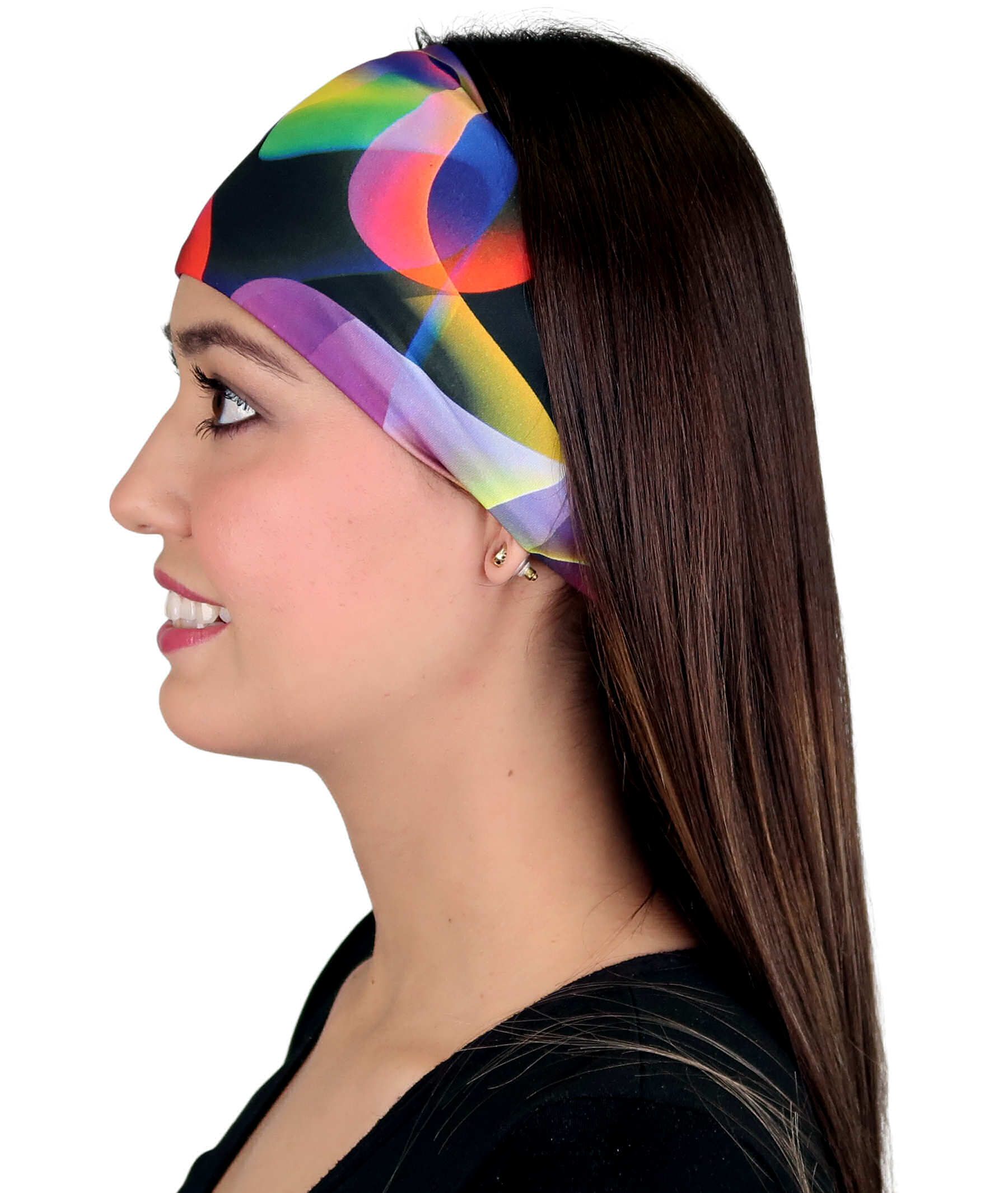 Reversible Stretch Headband – Multi Color Smoke on Black Side View