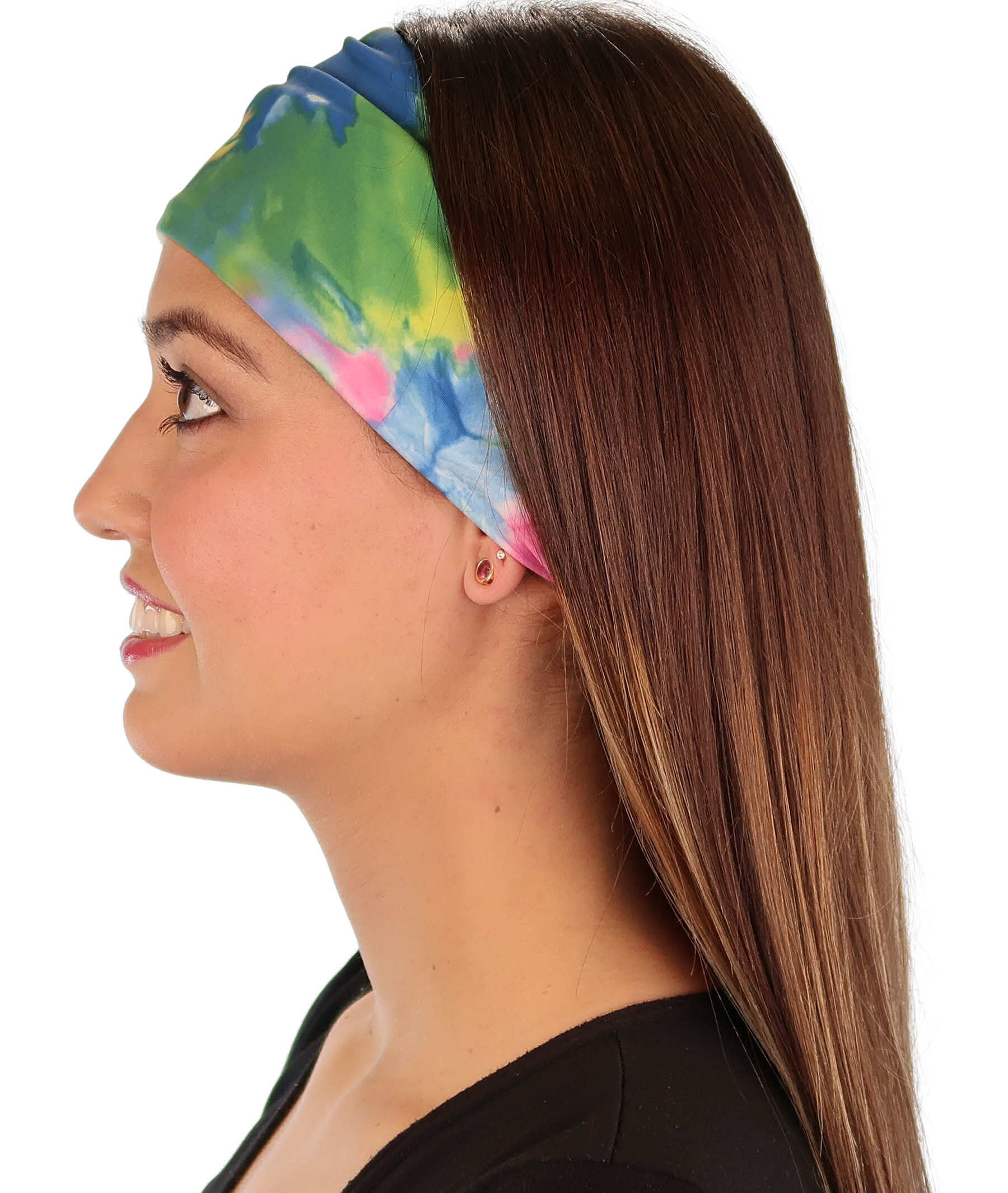 Reversible Stretch Headband – Multi Color Tie Dye (Pastel) Side View